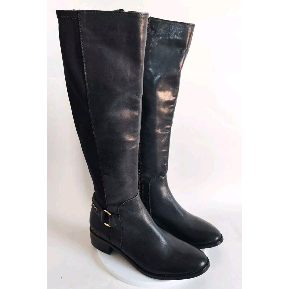 Steve Madden Ryperr Black‎ Leather Knee High Tall Riding Moto Boots Size 6 Biker